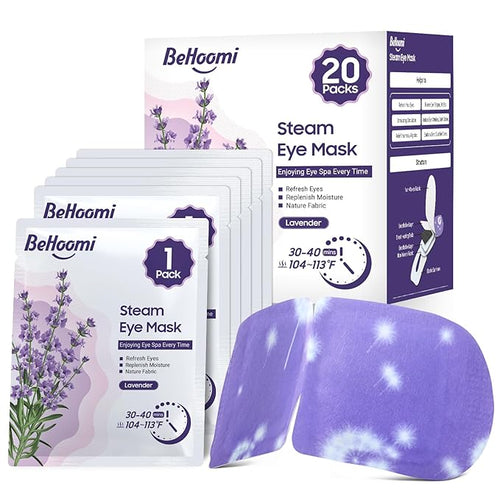 20 Packs Steam Eye Mask, Heated Eye Mask Warm Compress for Eyes, Disposable Self Heating Steam Mask for Home, Sleep, Spa, Travel Essentials & Relaxation Gifts for Women (Lavender)
